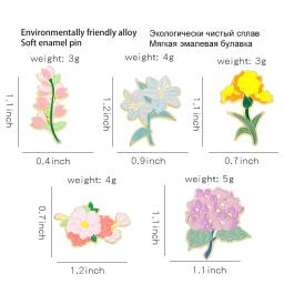 Mês flores esmalte pinos íris lírio hortênsia pêssego flor broche lapela emblema dos desenhos animados planta jóias presente para crianças amigos - Image 3