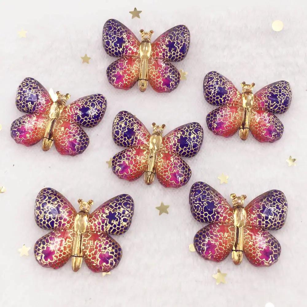 Resina brilhante colorido borboletas de cristal flatback strass 1 buraco apliques ornamentos 10 peças estatuetas casa decoração artesanato - Image 1