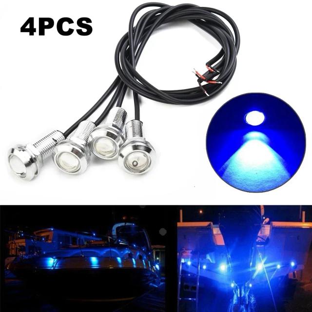Conjunto de 4 Luzes LED Azuis à Prova d'Água IP68 para Barcos – Luzes Subaquáticas de Sinalização e Marcação Lateral