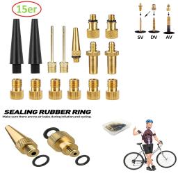 Conjunto de adaptador de válvula de bicicleta de cobre, 15 peças, kit adaptador de bomba de pneu de bicicleta, acessório de bomba de inflador, adaptador de válvula sv av dv, válvula de bicicleta - Image 1
