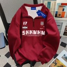 Polo de hip-hop americano com zíper impresso em letras personalizadas na moda, blusa casual solta para casal, outono e inverno - Image 5