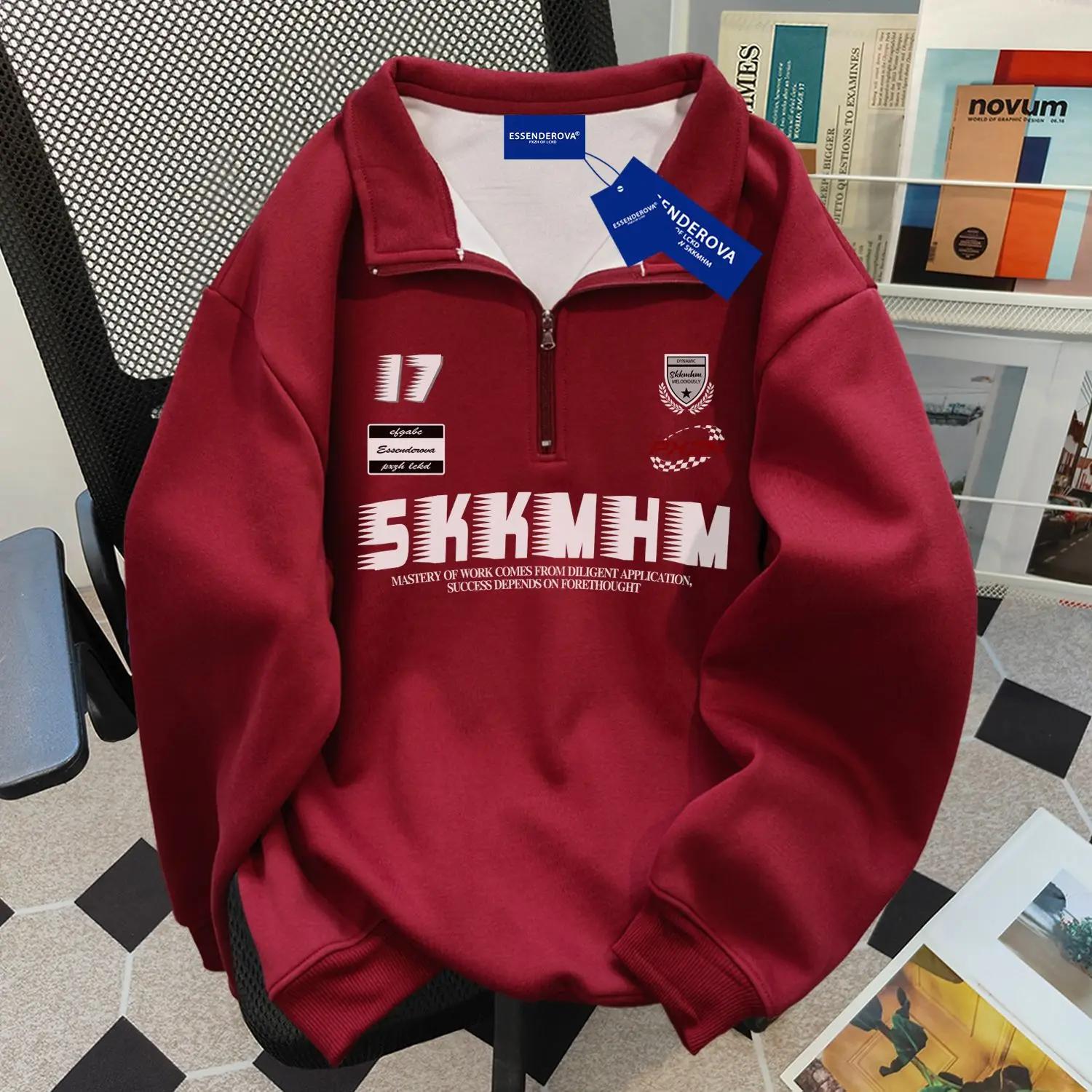 Polo de hip-hop americano com zíper impresso em letras personalizadas na moda, blusa casual solta para casal, outono e inverno - Image 1
