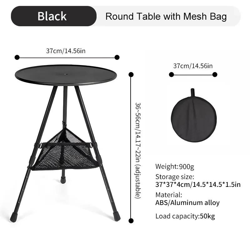Mesa redonda de acampamento WESTTUNE com suporte de luz Mesa dobrável portátil ultraleve com pernas ajustáveis para piquenique interno/externo - Image 1