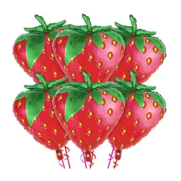 Decorações de festa de aniversário temáticas morango, Foil Mylar Balões para meninas, Morango doce, 6pcs - Image 1