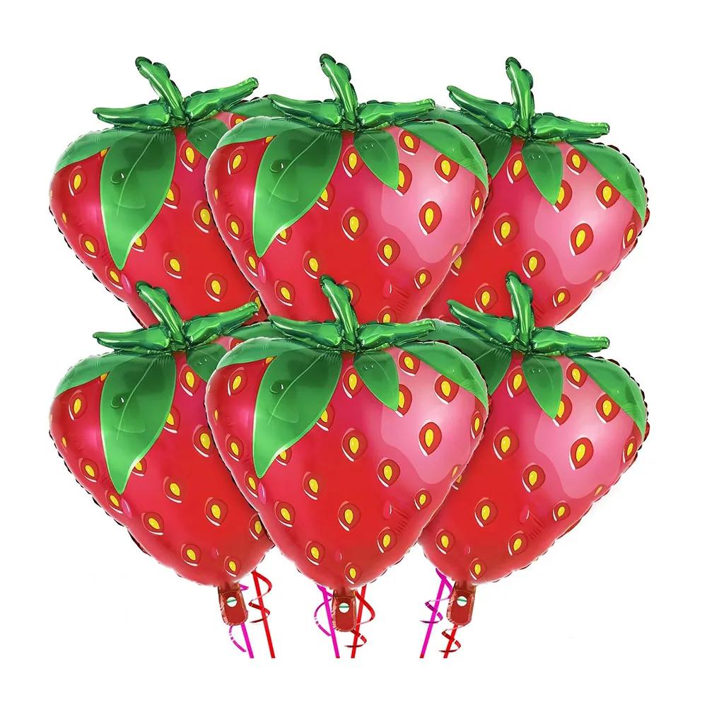 Decorações de festa de aniversário temáticas morango, Foil Mylar Balões para meninas, Morango doce, 6pcs - Image 1