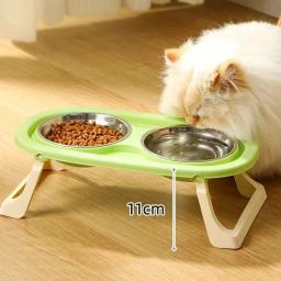 Bacia dupla de aço inoxidável com suporte, alimentador dobrável para gato, cachorro e cachorro, prato de alimentação de água, bebedouro - Image 4
