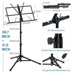 Portátil e leve Music Stand e Desktop Book Stand, Folha Clipe Titular, Bolsa de Transporte - Image 1