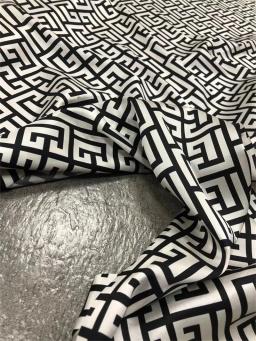 Tecido estampado de labirinto geométrico preto e branco, estiramento sarja, tecido de seda luxuoso leve, camisa high-end, casaco, terno, tecido de costura, moda - Image 2