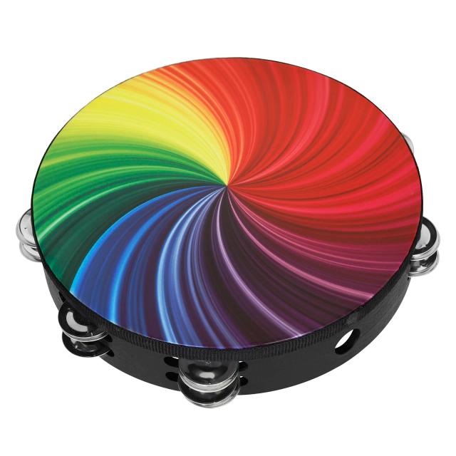 Pandeiro Infantil MBAT Mão Manivela com Fila Dupla e Cores Vibrantes - Instrumento de Percussão para Crianças 10"