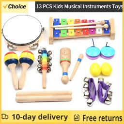 Instrumentos musicais Brinquedos com bolsa para crianças, instrumentos coloridos de percussão de madeira, presentes para educação infantil, 13 peças - Image 1
