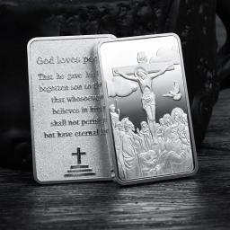 Jesus Cristianismo Gold Bar Cruz Banhado A Ouro Lembranças Deus Ama Pessoas Moedas Colecionáveis Coleção Medalha para Casa - Image 2