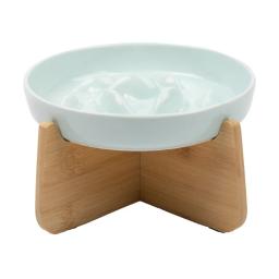 Tigela de gato cerâmica com cremalheira de bambu Alta tigela de comida lenta, Tigela de estimação antiasfixia, Proteção da coluna cervical - Image 2