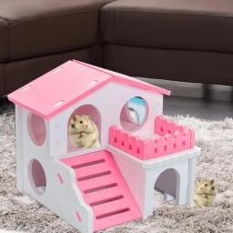 Casa de hamster de madeira para pequenos animais de estimação, esconderijo respirável, lazer duplo seguro, cobaia, cabana viva, brinquedo de treinamento de animais pequenos - Image 1