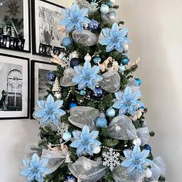 Glitter Flores Artificiais De Natal, Grande Xmas Tree Flower, Ornamento Pendurado, Decoração de Casa, Ano Novo, 5 pcs, 10pcs - Image 4