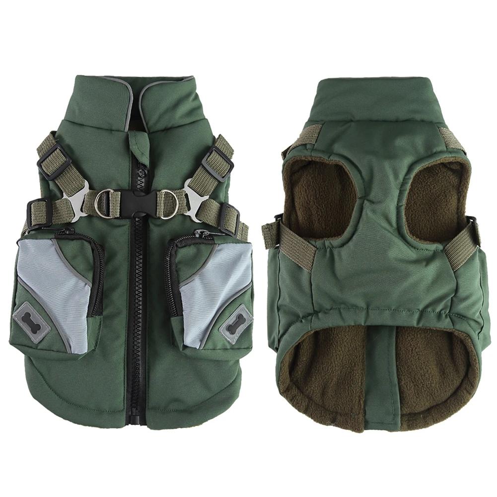Jaqueta impermeável com arnês para cães pequenos e médios, casaco quente, roupas de inverno com zíper, roupas de cachorro - Image 1