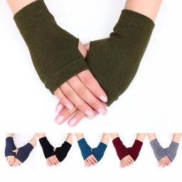 Luvas de meio dedo com buracos para polegar, mão, pulso, braço, mais quente, dedo exposto, luvas curtas de caxemira, tricô de crochê, luvas de lã falsa? ? - Image 2
