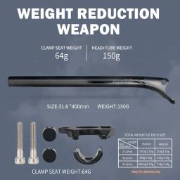 Toseek selim de carbono 27.2 31.6mm comprimento 400mm preto fosco mtb bicicleta de estrada espigão tubo do assento peças da bicicleta mtb canoa carbono - Image 2