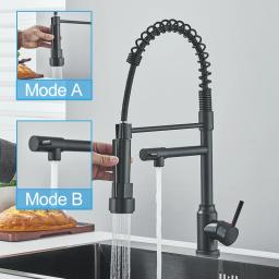 Torneira de pia de cozinha gourmet em aço inoxidável, Pull Down Misturador de água quente e fria, Torneira de guindaste com bico duplo - Image 2