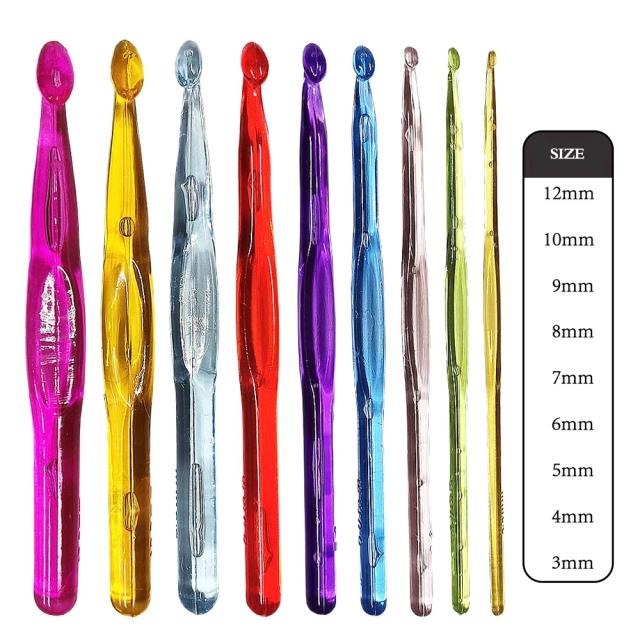 Conjunto de Agulhas de Tricô e Ganchos de Crochê Coloridos com Cabeça Ergonômica, 3-12mm, 9 peças para Iniciantes