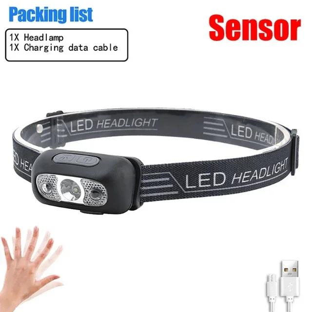 Mini recarregável LED cabeça lanterna, poderoso sensor farol, USB tocha, Camping cabeça luz, busca luz - Image 1