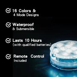 Lâmpada conduzida subaquática com controlo a distância, rgb, subaquático, associação, aquário, carregamento do usb, ip68, impermeável - Image 4