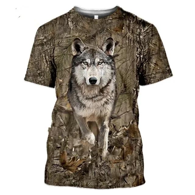 Camiseta de Camuflagem 3D para Caça com Estampa de Lobo e Javali para Homens e Mulheres, Moda Urbana de Manga Curta