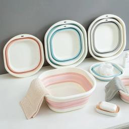 1 pçs silicone dobrável lavatório viagem portátil bacia balde dobrável para casa banheiro lavatório pendurado bacias de banho - Image 1