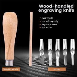 Lino Block Cutting Rubber Stamp Carving Tools Set, 5 Lâmina, Cabo de madeira, Impressão Escultura - Image 1