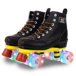 Patins de couro pu, patins de linha dupla, mulheres, homens, adultos, duas linhas, sapatos de patinação, patines com pu piscando ou não rodas sp7 - Image 4