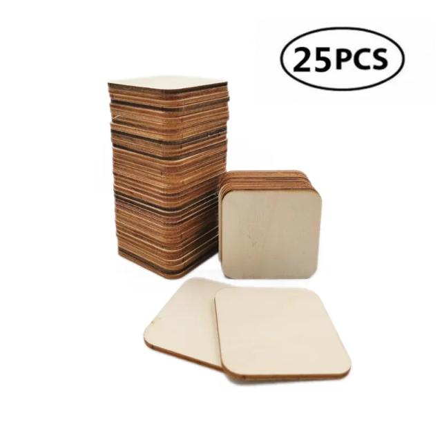 25 Peças de Placa de Recorte de Madeira Natural Quadrada 40mm para Pintura e Artesanato DIY, Ideais para Porta-Copos e Decoração