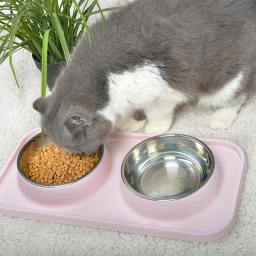 Tigela dupla para cães com esteira de Silicone Tigela antiderrapante para gatos Alimentador de água de aço inoxidável Alimentação para animais de estimação Tigelas para cães e gatos - Image 1