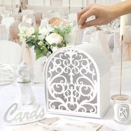 Caixa branca do cartão de presente com janela oca, envelope do casamento do boho, caixas do dinheiro para decorações do partido da graduação - Image 5