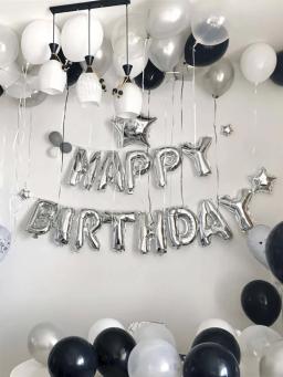 Conjunto de balões para festa de aniversário, conjunto de balões com carta, látex preto e branco, 16 polegadas, 31 unid - Image 2