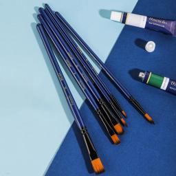 Deli-Acrílico Conjunto de Pincéis para Artistas, Suporte de Nylon Macio, Pincel Pintura Azul, Estilo Múltiplo para Arte Suprimentos, 6PCs - Image 1