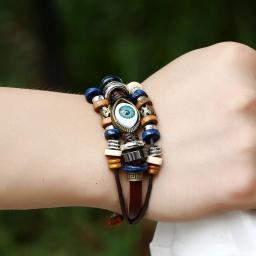 Kirykle-boho estilo multi-camada pulseira de couro, unisex, jóias ajustáveis, design hippie, olho, frisado - Image 6
