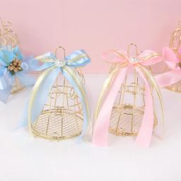 Mini metal dourado vintage gaiola de pássaro caixa de doces chá de bebê favores caixas de embalagem de presente para convidados casamento aniversário lembrança decoração - Image 4