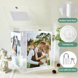 Caixa De Cartão De Casamento De Acrílico com Porta-retrato, Grande Envelope De Dinheiro Rotativo, Titular De Caixa De Cartão Para Graduação, Decoração De Festa De Aniversário - Image 4