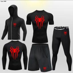 Terno de treino desportivo masculino, t-shirt e calças de compressão, roupa de ginástica masculina, roupa de corrida e jogging, fitness rash guard - Image 3