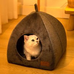 Cama macia semi-fechada quente para gatos, casa de sono profundo, cesta de animais, espreguiçadeira aconchegante, canil para cães pequenos, acessórios para gatos - Image 3
