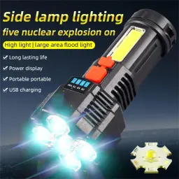 5-heads portáteis ao ar livre lanterna led 5 modos 4800mah bateria de lítio usb recarregável super brilhante tocha - Image 2