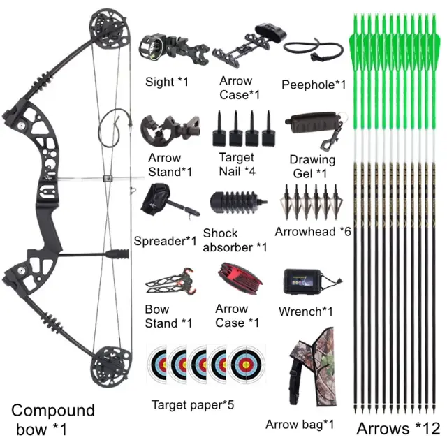 Conjunto de Arco e Flecha Composto Deslizante para Jovens e Adultos Iniciantes - Inclui Saco de Arco e Flechas
