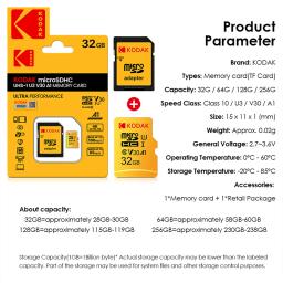 Kodak 64g ultra cartão de memória 64gb a1 u3 4k micro sd sdhc microsd UHS-I c10 tf desempenho flash original minisd com adaptador - Image 5