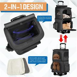 Compartimento duplo mochila gato, Pet Trolley Case com rodas, grande espaço, mochila para gatos, transportadora - Image 2