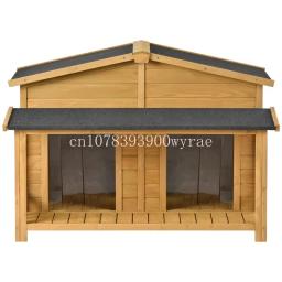 Grande casa de cachorro de madeira, caixa, estilo cabine com varanda, exterior e interior, 2 portas, 47,2 em - Image 1