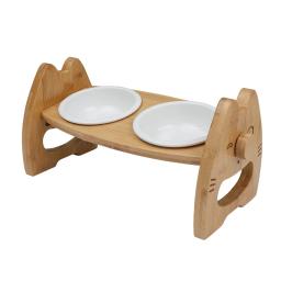 Tigela dupla cerâmica com suporte de madeira para animais de estimação, proteção do pescoço, bacia para cães e gatos, inclinação ajustável, tigelas separadas, acessórios para animais - Image 6