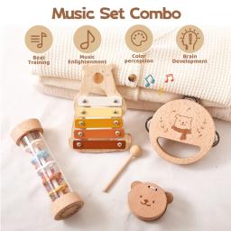Brinquedos musicais Montessori de madeira para crianças, xilofone de percussão do bebê, Tubo de som de chuva, Música Shaker - Image 2