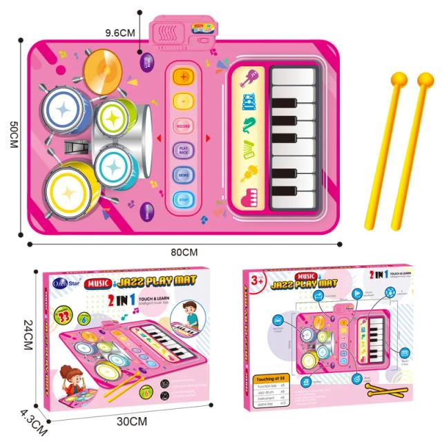 Tapete Piano Musical Infantil 80x50cm Brinquedo Educativo Teclado de Chão Tambor Dança Sons