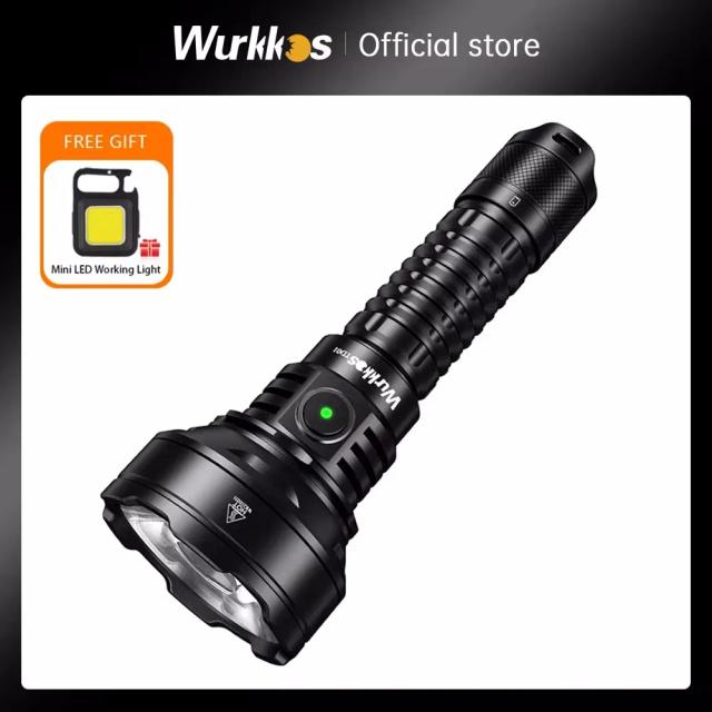 Lanterna Tática Wurkkos LED Recarregável USB-C, IPX8 Impermeável, 1039m de Alcance, Interruptor de Cauda e Lente PMMA TD01 21700