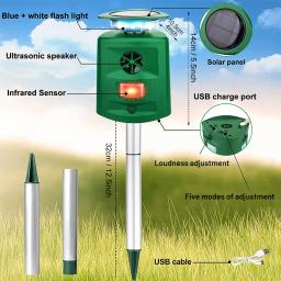 Outdoor Solar Ultrasonic Animal Repelente, Impermeável dissuasor, Piscando Luz LED, Cão, Gato, Ratos, Jardim, Fazenda, Dirigir - Image 5