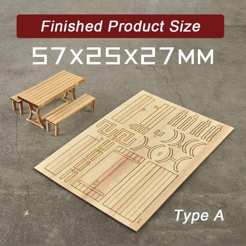 Conjunto de mesa e cadeiras em miniatura, layout arquitetônico, Kits montados em madeira para diorama, modelismo DIY, escala 1:35 - Image 1